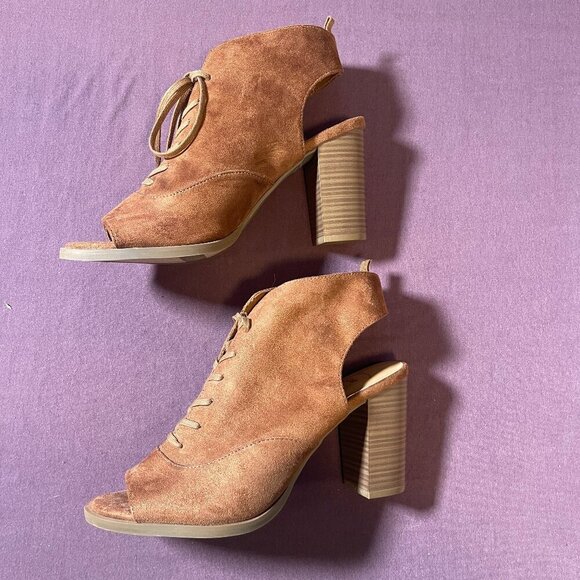 GAP Open-Toe Booties Brown Suede Peep Toe Lace Up Open Toe - Size 8 - NWOT - Picture 8 of 11